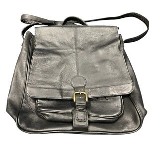 Boulder Ridge Vintage Full Grain Cowhide Black Leather Messenger Crossbody Bag‎